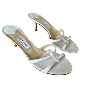 Jimmy Choo Leather Heel Sandals Size 39.5 Ivory/White Strappy
